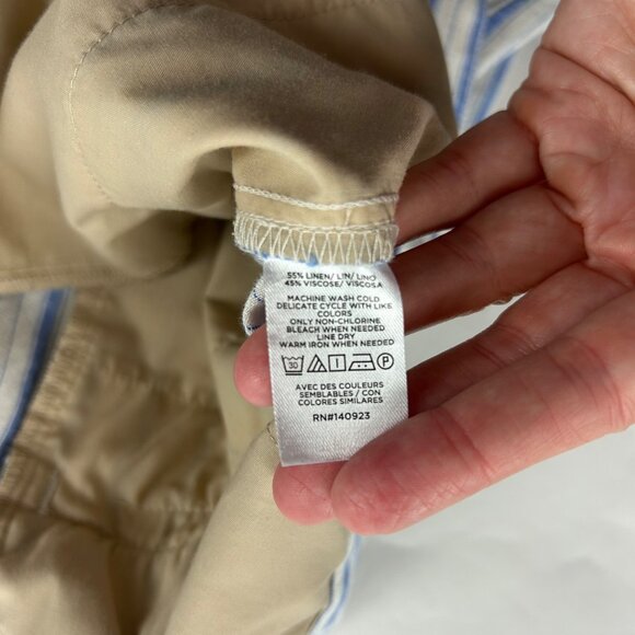 PETITE Loft Blue Striped Linen Blend Wide Leg Summer Trouser 6P - Picture 6 of 8